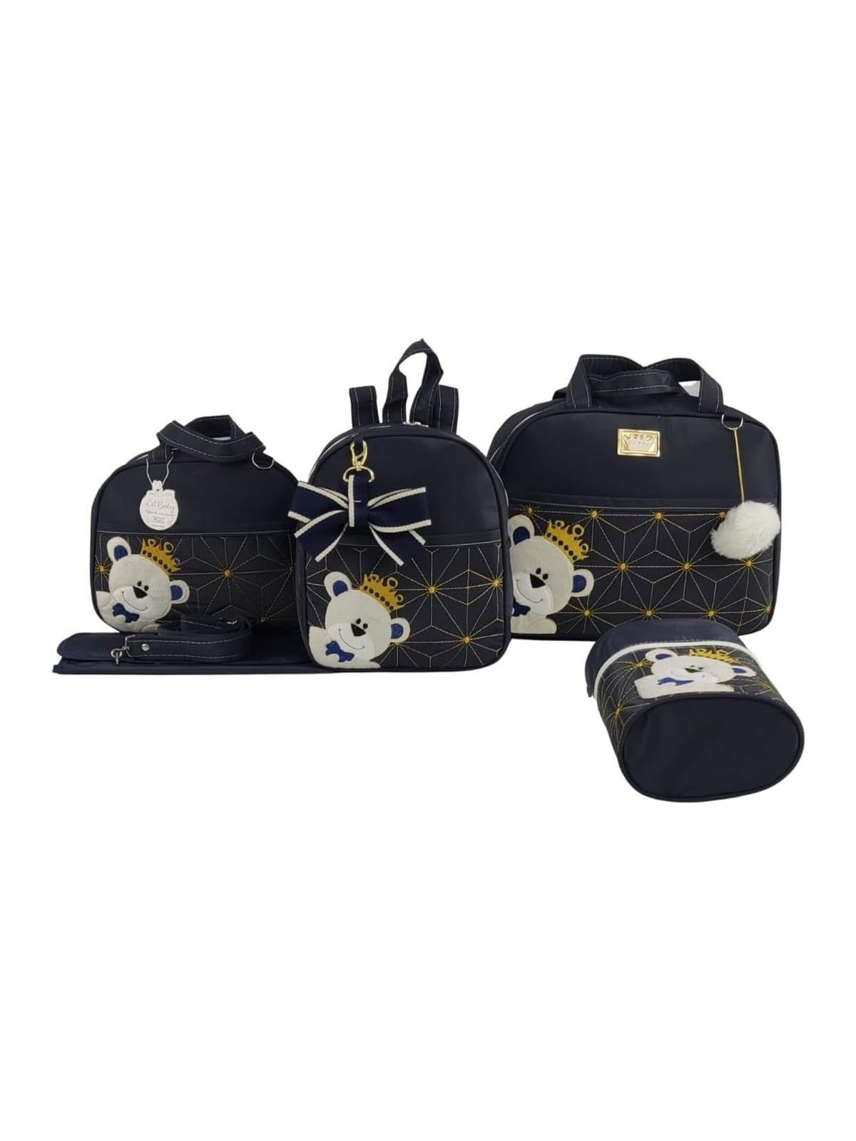 Kit Bolsa Maternidade 5 Peças Urso Imperador Marinho