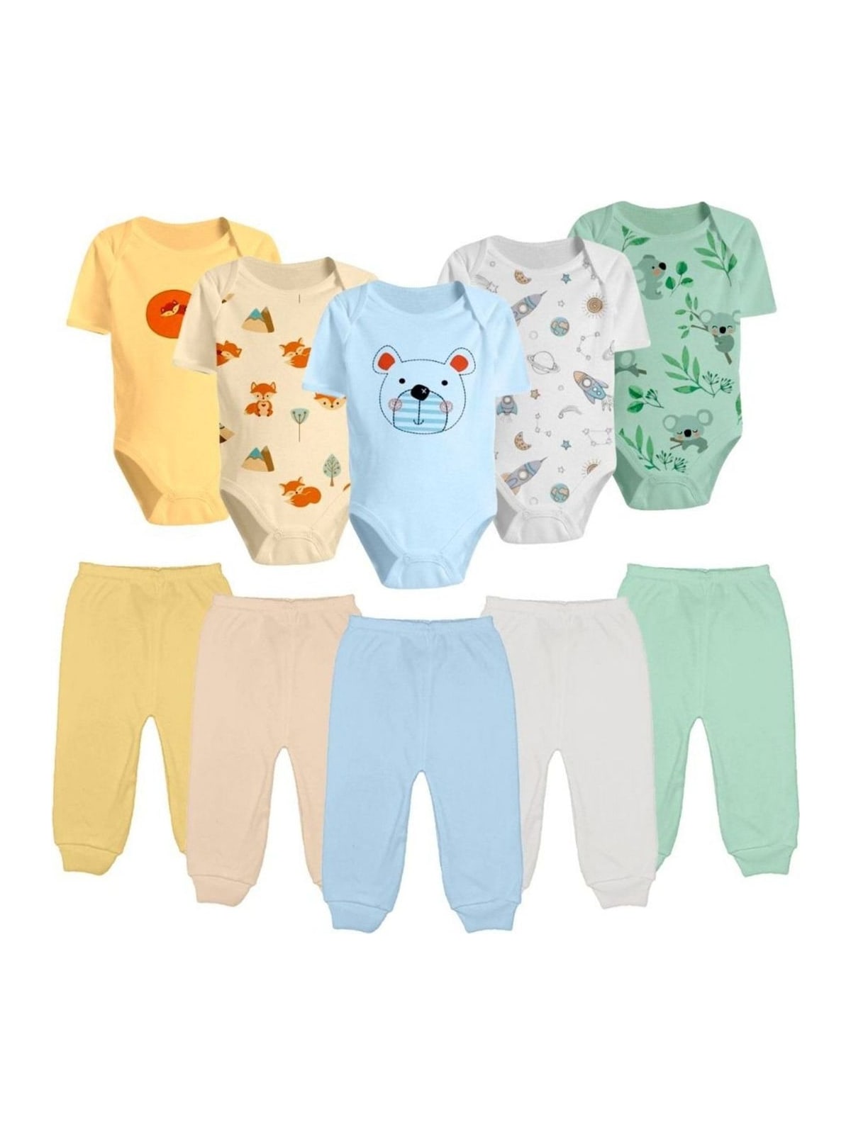 Combo Enxoval Bebê 10 Peças Bodies e Calças Mijão 100% Algodão Koala Baby